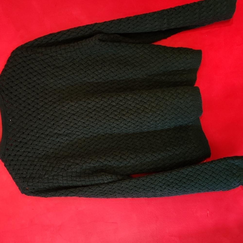 Dark Green Textured Button-Front Women's Cardigan Sweater - Picture 2 of 4